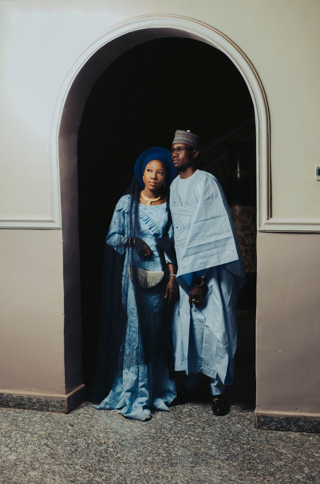 Elegant Nigerian Muslim Wedding Couple in Traditional Attire