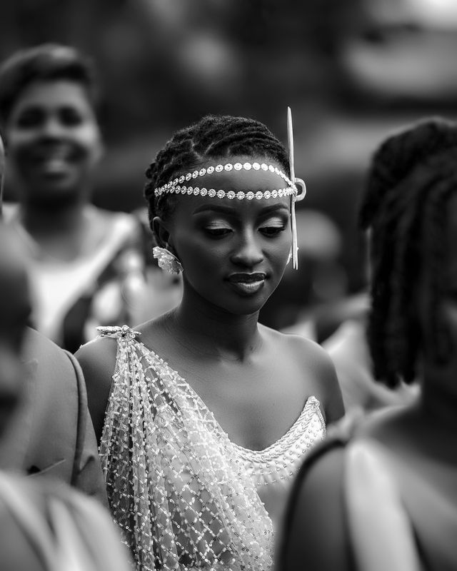 Elegant Black and White Portrait of Smiling Bride